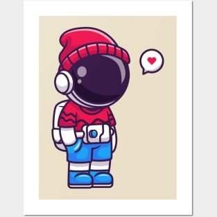 Cute Cool Astronaut Wearing Beanie Hat Cartoon Posters and Art
